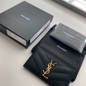 NEW YSL Saint Laurent Monogram card case In grain de poudre EMBOSSED LEATHER